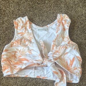 Abercrombie & Fitch White Sleeveless Tie Front Tank Top